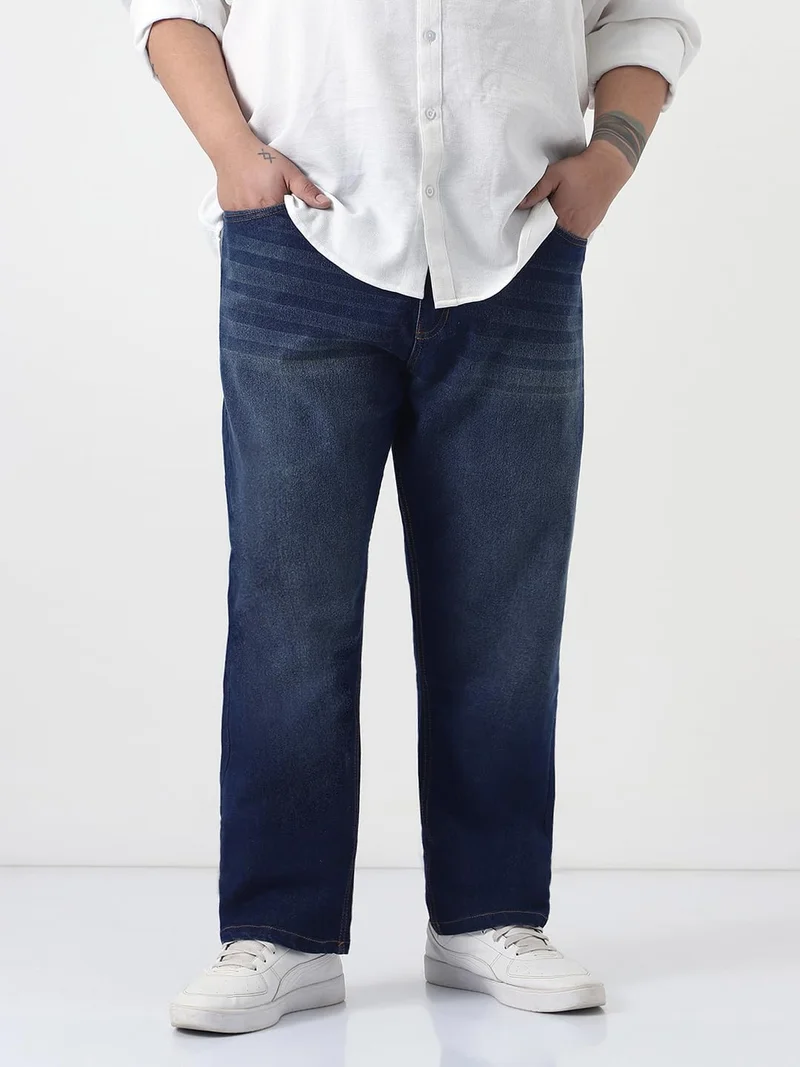 Urbano Plus Men's Dark Blue Straight Fit Heavy Washed Jeans Stretchable