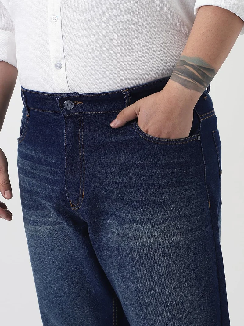 Urbano Fashion  Urbano Plus Men's Dark Blue Straight Fit Heavy Washed Jeans Stretchable  | Best Price UAE