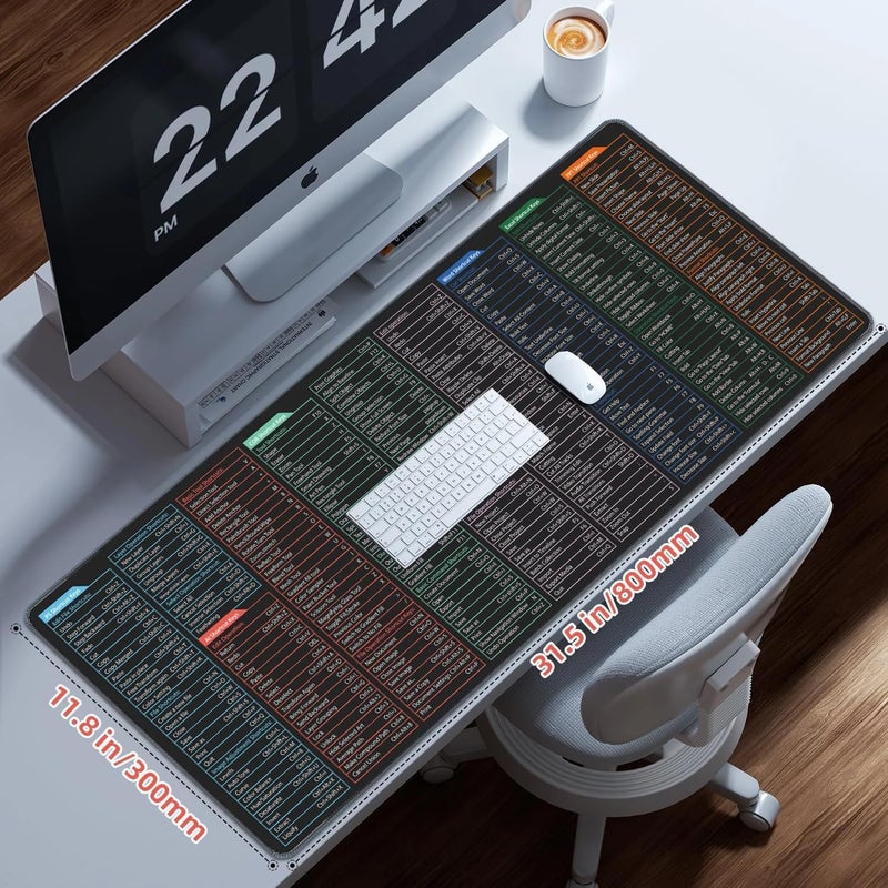 DOOMSDAY حصيرة مفاتيح اختصار لوحة المفاتيح غير القابلة للانزلاق - وسادة مكتب قابلة للغسل مع أنماط اختصار مستوحاة من إكسل، حواف مخيطة متينة، قاعدة مطاطية، وسادة ماوس موسعة للمكتب والألعاب (80 سم × 30 سم) - Image 2