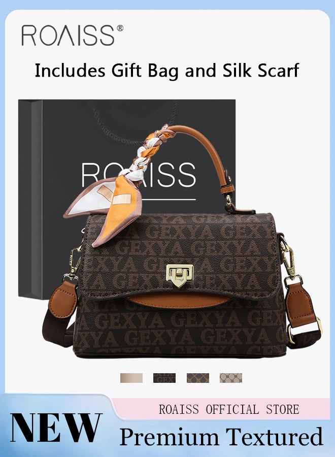 roaiss Premium Textured Satchel Handbag for Women Exquisite Elegant Ladies Shoulder Crossbody Bags with Silk Scarf and Gift Bag Gifts for Mom Wife Bridal Suitable For Leisure Birthday Gift or Ramadan - Image 1