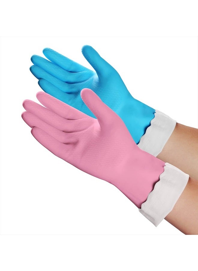HSL Household Cleaning Gloves - 2 Pairs Reusable Kitchen Dishwashing Gloves with Latex Free, Cotton lining, Waterproof, Non-Slip, Ideal for Dishes, Household Chores, and Gardening (Medium) - Image 1