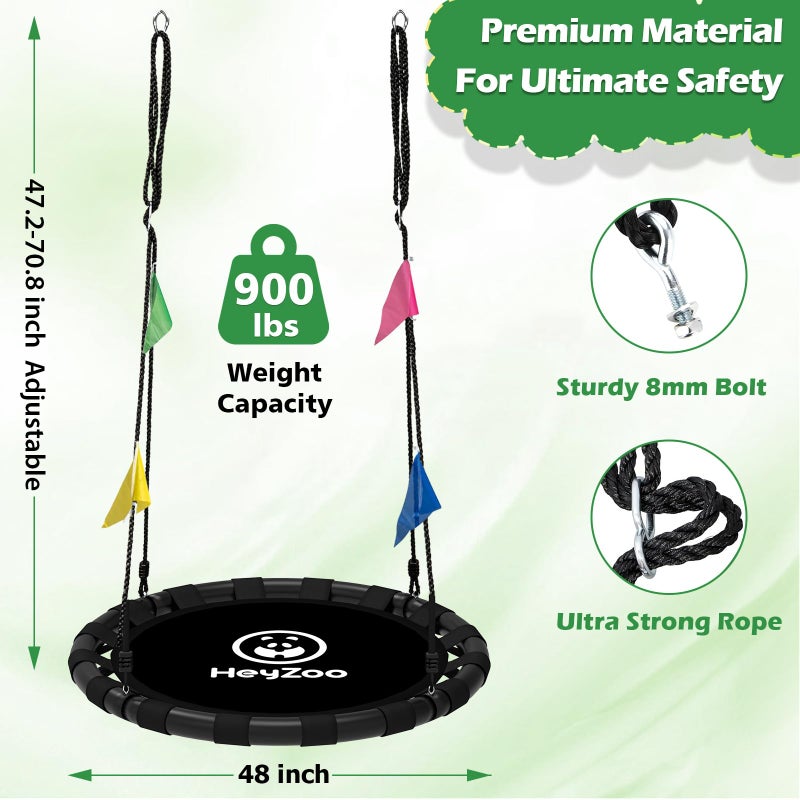 HeyZoo Saucer Swing, 48 Inch Larger Swing Sets for Backyard and Outdoor Playground, 900lbs Weight Capacity, with 360 Degree Swivel, Gifts for Kids and Family, Black - Image 2