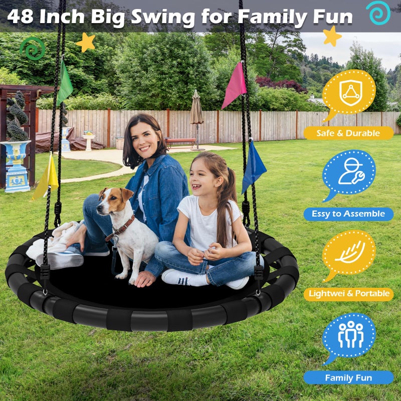 HeyZoo Saucer Swing, 48 Inch Larger Swing Sets for Backyard and Outdoor Playground, 900lbs Weight Capacity, with 360 Degree Swivel, Gifts for Kids and Family, Black - Image 3