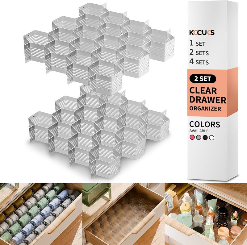 Kocuos Honeycomb Separator Adjustable Drawer Organizer Divider for Underwear Belt-Scarf Socks Organizer (Gray(2pcs)) - Image 1
