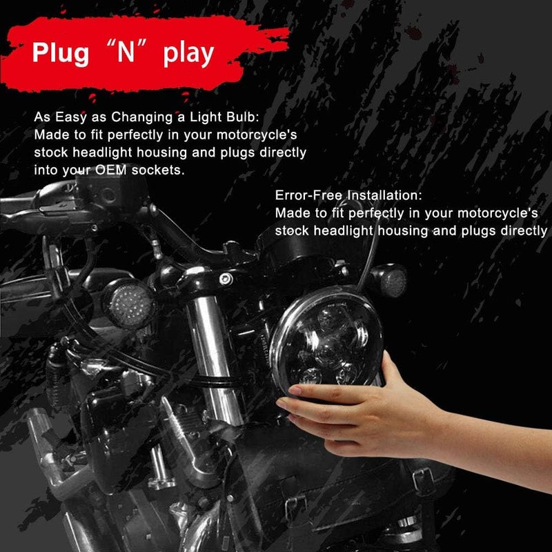 Wisamic 5-3/4 5.75 inch LED Headlight - Compatible with Harley Davidson Dyna Street Bob Super Wide Glide Low Rider Night Rod Train Softail Deuce Custom Sportster Iron 883-Black - Image 5
