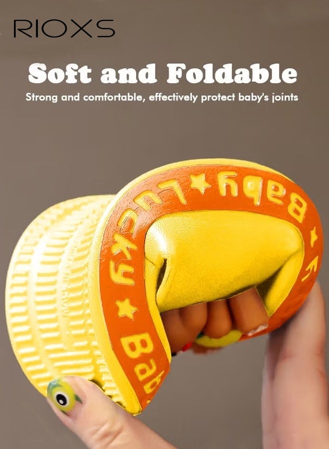 Flat Slippers for Kids, Toddler Boys Girls Cute Cartoon Slipper, Non-Slip Shower Slippers, Comfy Soft Sole Slip-on Slippers, Quick Dry Bath Slides, Kids Unisex Slippers for Bathroom Summer Pool, Indoor Outdoor Beach Open-toes Shoes, Yellow Bear Slippers - Image 3