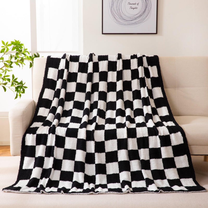 YIRUIO Throw Blanket Checkered Chessboard Fluffy Fuzzy Warmer Comfort Reversible Super Soft Cozy for Home Decor Bed Couch Sofa Living Room Black 60 X 80