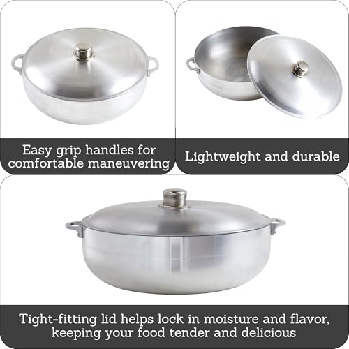 IMUSA Traditional Polished Aluminum Caldero Dutch Oven with Lid 69 Quarts Polished Aluminium - Image 3