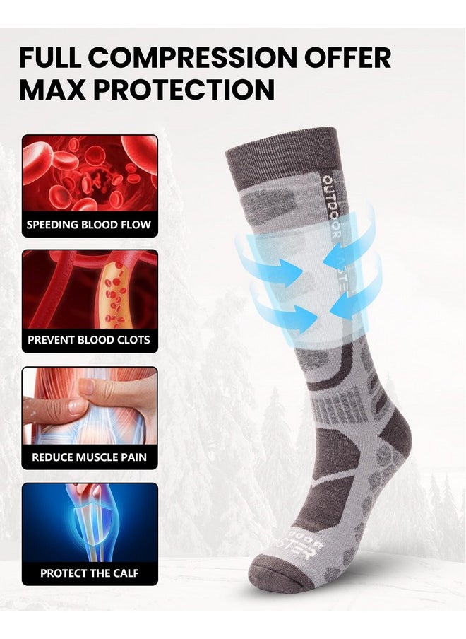 OutdoorMaster - OutdoorMaster Merino Wool Ski Socks, 2-Pack Over The Calf Non-Slip Cuff Winter Compression Thermal Socks for Men & Women - Image 1