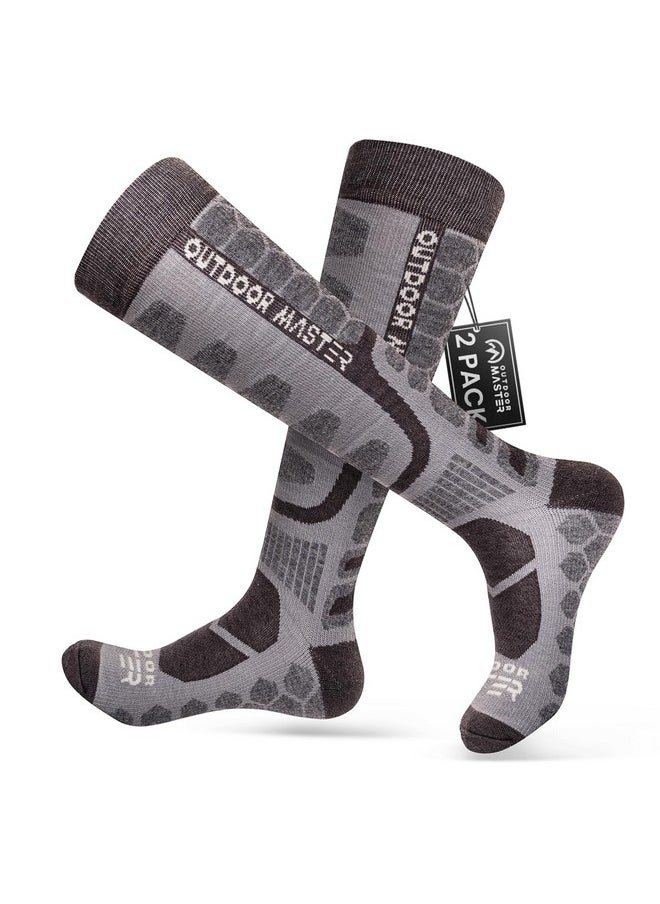 OutdoorMaster - OutdoorMaster Merino Wool Ski Socks, 2-Pack Over The Calf Non-Slip Cuff Winter Compression Thermal Socks for Men & Women - Image 1