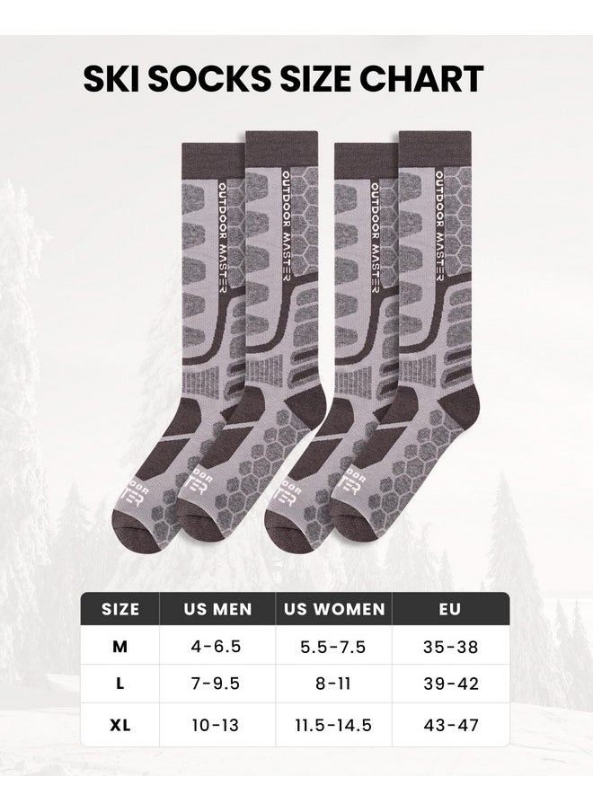OutdoorMaster - OutdoorMaster Merino Wool Ski Socks, 2-Pack Over The Calf Non-Slip Cuff Winter Compression Thermal Socks for Men & Women - Image 1