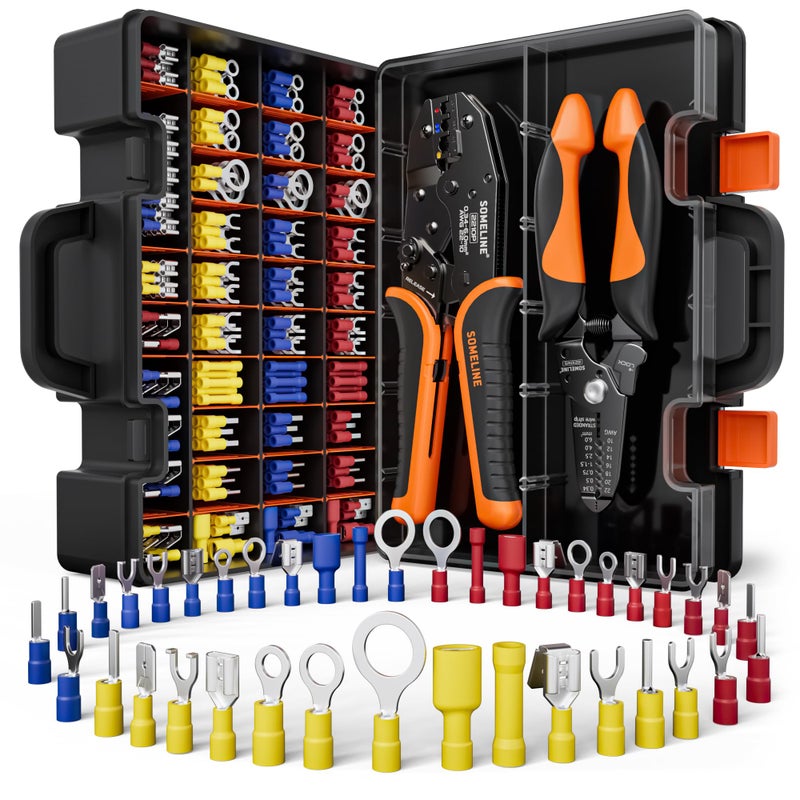 SOMELINE Wire Terminals Crimping Tool, with 39 Sizes Insulated Ratcheting Terminals Crimper Kit of AWG 22-10 Insulated Electrical Butt Bullet Spade Fork Ring Spade Splice Crimp Terminals - Image 1