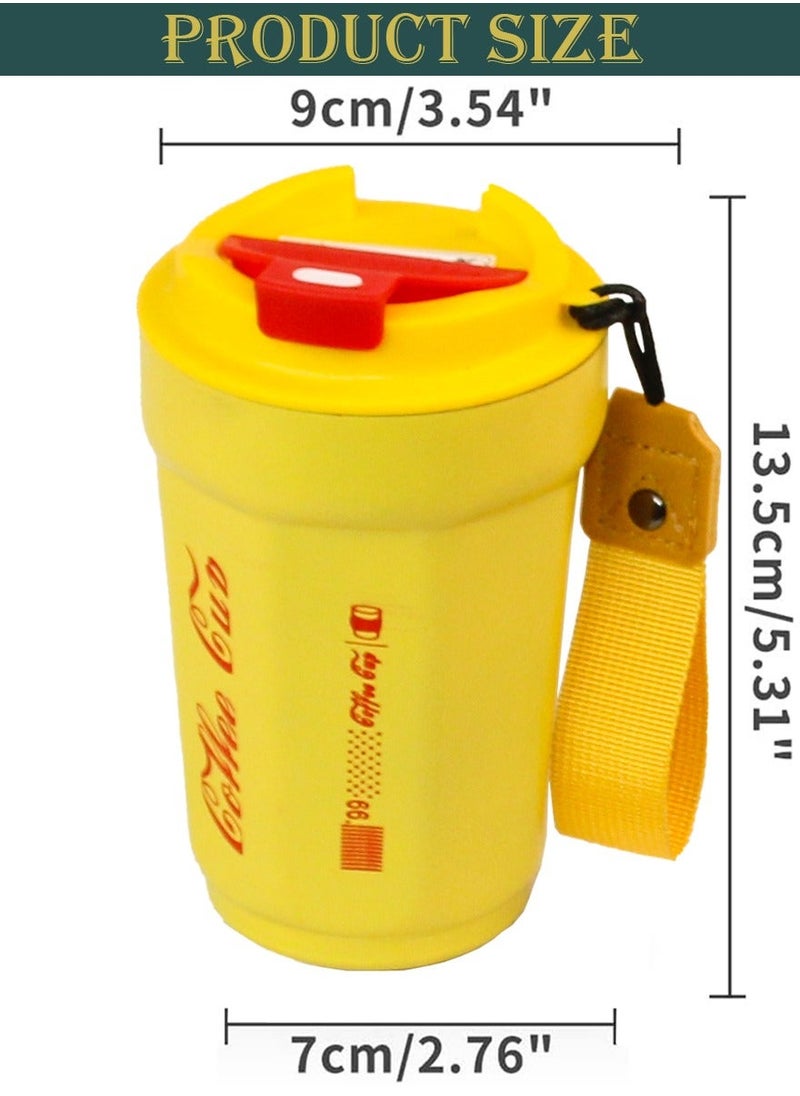 QUTOOB - Insulated Coffee Mug 400ml Thermal Vacuum Cup With Lid and Carrying Strap, Tea and Coffee Cup for Travel, Camping, Picnic, Office, Outdoor, Etc - Stainless Steel Travel Mug For Hot and Cold Drinks - Image 1