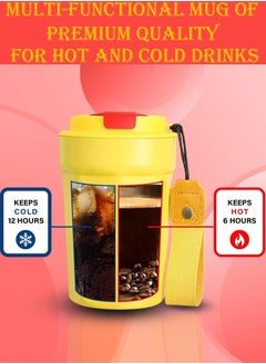 QUTOOB Insulated Coffee Mug 400ml Thermal Vacuum Cup With Lid and Carrying Strap, Tea and Coffee Cup for Travel, Camping, Picnic, Office, Outdoor, Etc - Stainless Steel Travel Mug For Hot and Cold Drinks  - Image 2