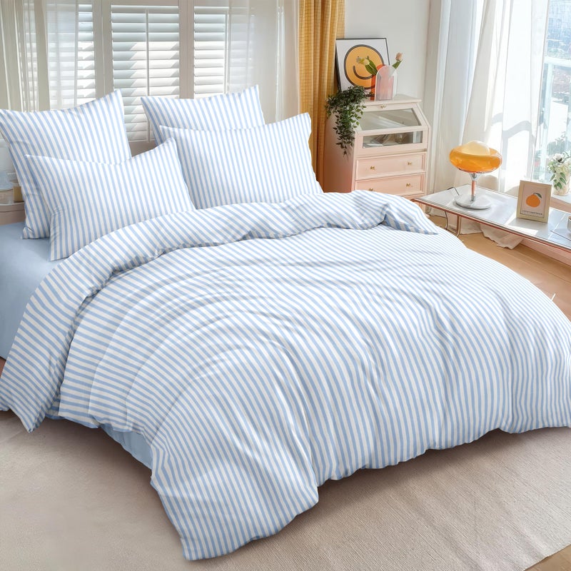 Nayoroom Blue Striped Comforter Set Queen Size White Stripe Comforter 3 Pieces Girls Soft Lightweight Pinstripe Dorm Bedding Set for All Seasons - Image 2