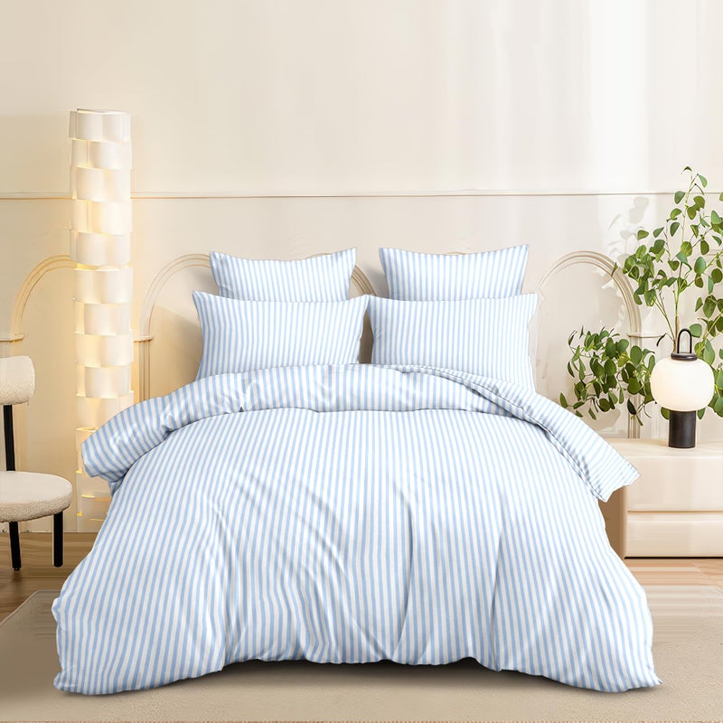 Nayoroom Blue Striped Comforter Set Queen Size White Stripe Comforter 3 Pieces Girls Soft Lightweight Pinstripe Dorm Bedding Set for All Seasons - Image 3
