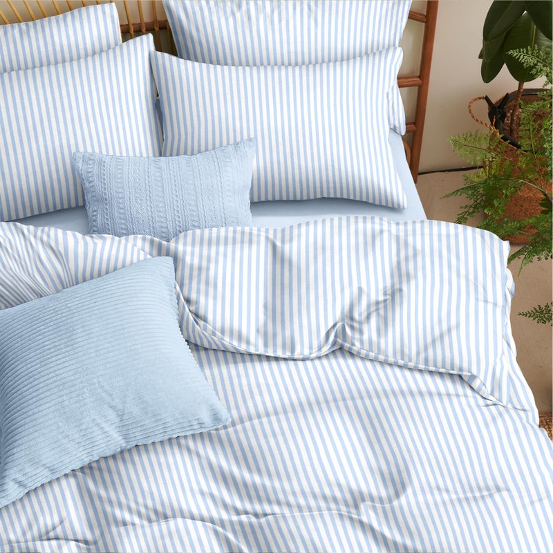 Nayoroom Blue Striped Comforter Set Queen Size White Stripe Comforter 3 Pieces Girls Soft Lightweight Pinstripe Dorm Bedding Set for All Seasons - Image 5