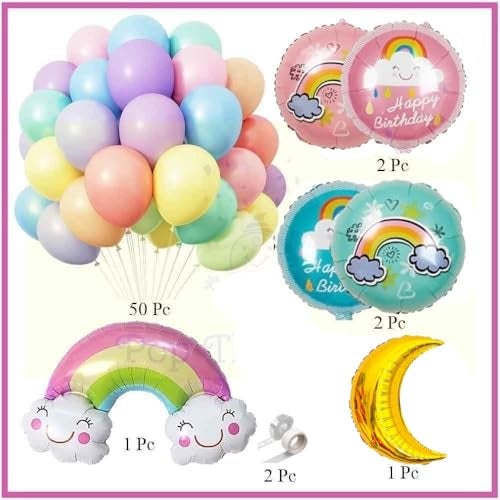 Pop The Party Rainbow Birthday Decoration Kit-58 Pcs | Happy Birthday Decor Set with Star Foil Balloon l Pastel Balloons for Boys & Girls Birthday Party Supplies - Image 2