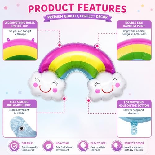 Pop The Party Rainbow Birthday Decoration Kit-58 Pcs | Happy Birthday Decor Set with Star Foil Balloon l Pastel Balloons for Boys & Girls Birthday Party Supplies - Image 3