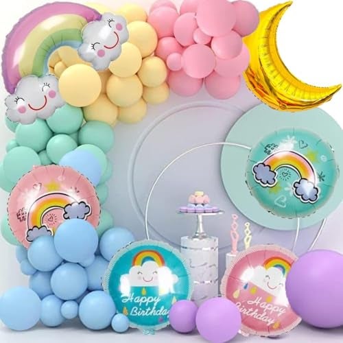 Pop The Party Rainbow Birthday Decoration Kit-58 Pcs | Happy Birthday Decor Set with Star Foil Balloon l Pastel Balloons for Boys & Girls Birthday Party Supplies - Image 1