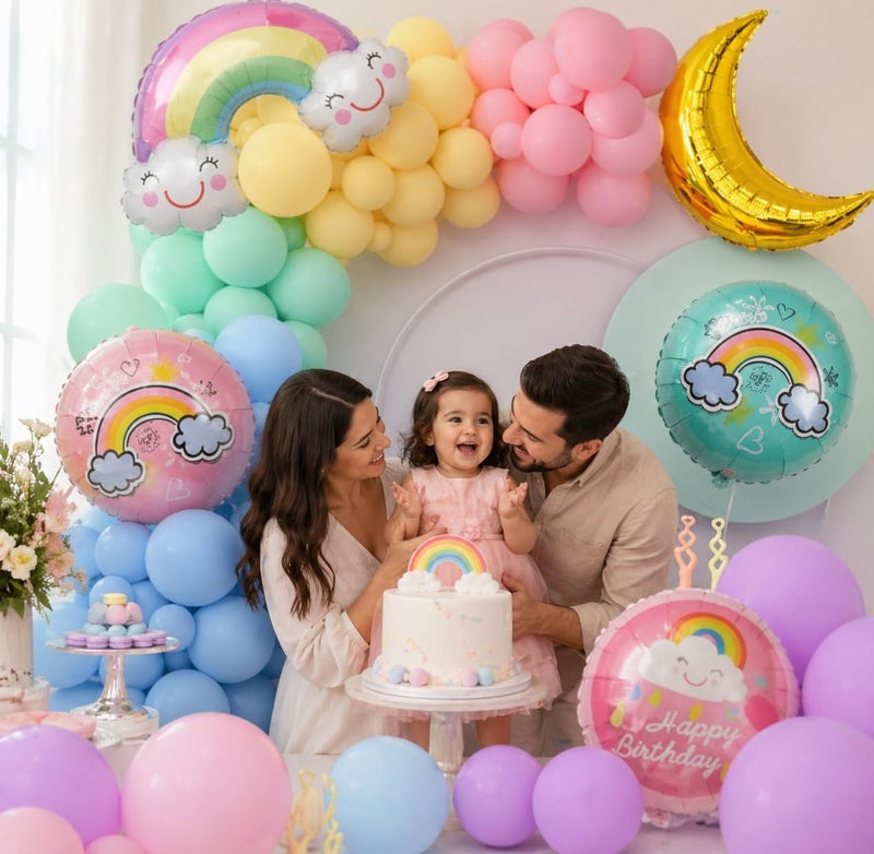 Pop The Party Rainbow Birthday Decoration Kit-58 Pcs | Happy Birthday Decor Set with Star Foil Balloon l Pastel Balloons for Boys & Girls Birthday Party Supplies - Image 5