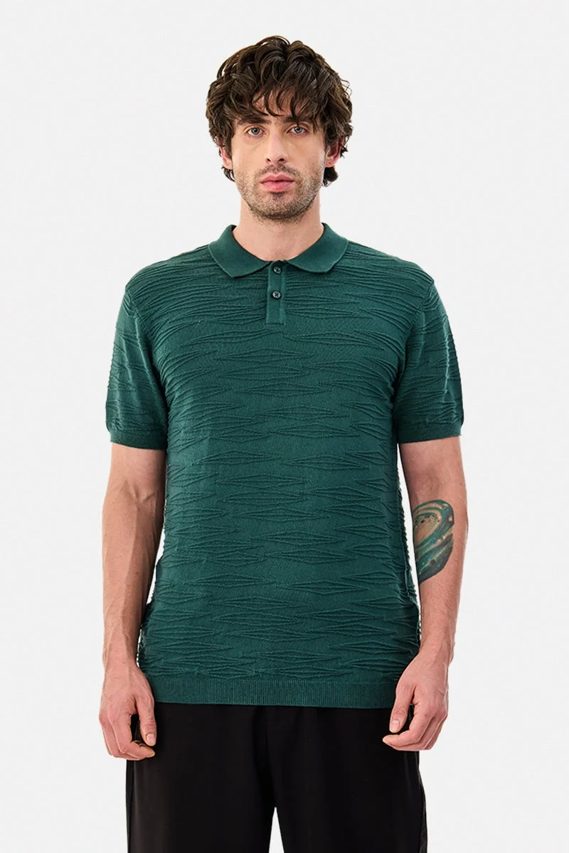 SNITCH Textured Flat Knit Polo T-Shirt