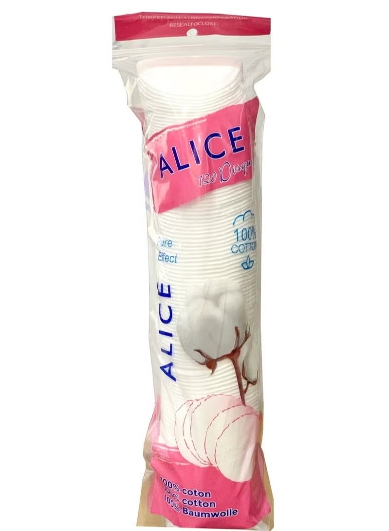 أليس وسادات قطنية لإزالة المكياج بتأثير نقي ، 120 قطعة - Image 1