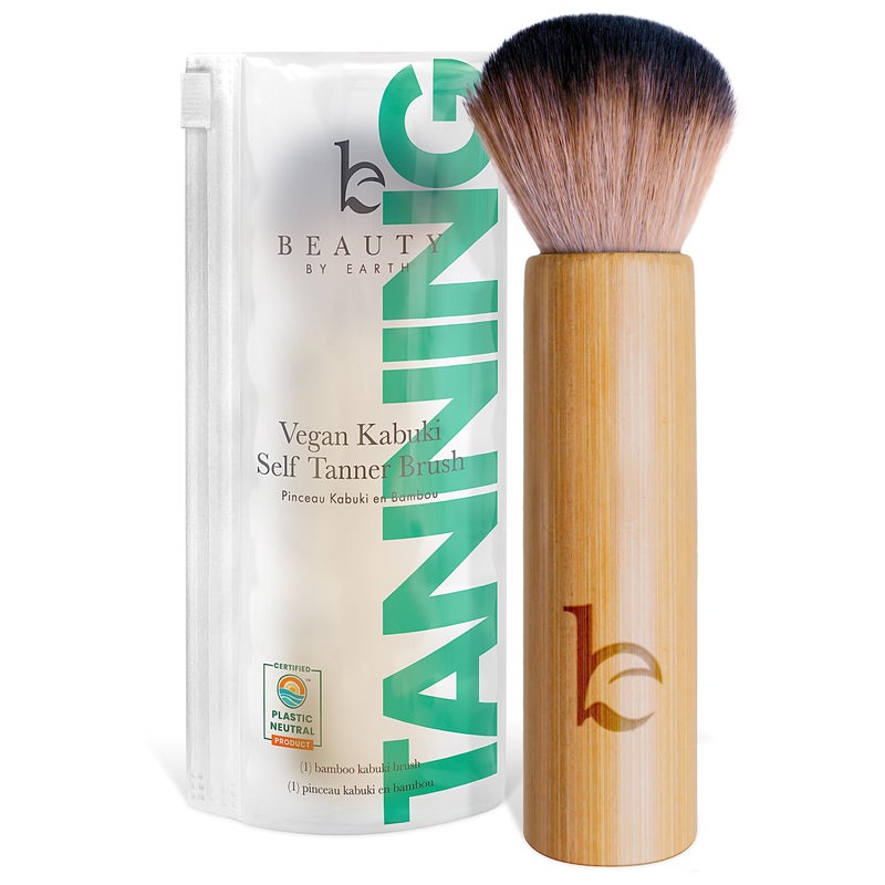 Beauty by Earth Kabuki Brush for Face  Ultra Soft Bronzer Brush for Blush Loose Powder Powder and Liquid Foundation  Self Tanner Travel Friendy Makeup Blending Tool Gentle on Skin