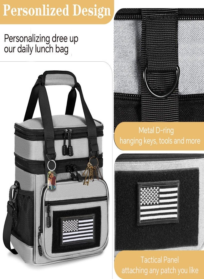 GLENKEY Double Deck Insulated Lunch Box, Expandable Large Lunch Bag Leakproof Cooler Bag Lunch Pail for Men Women Adults Work Shifts Travel Daytrip, Grey,16L - Image 3