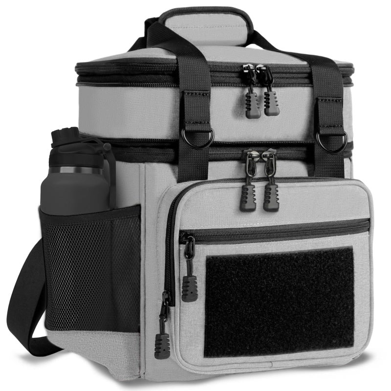 GLENKEY Double Deck Insulated Lunch Box, Expandable Large Lunch Bag Leakproof Cooler Bag Lunch Pail for Men Women Adults Work Shifts Travel Daytrip, Grey,16L - Image 1