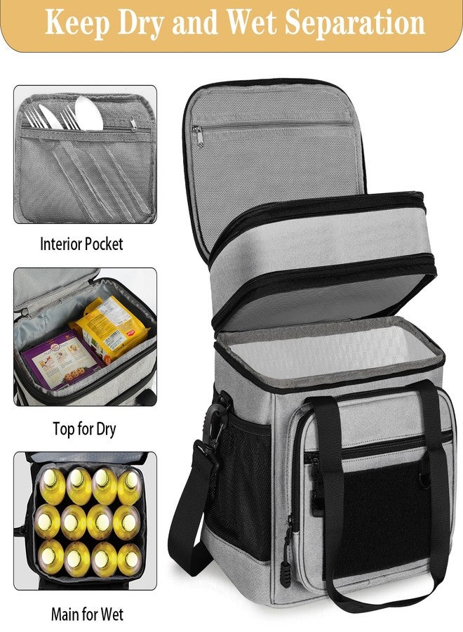 GLENKEY Double Deck Insulated Lunch Box, Expandable Large Lunch Bag Leakproof Cooler Bag Lunch Pail for Men Women Adults Work Shifts Travel Daytrip, Grey,16L - Image 5