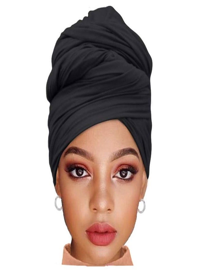 ZRQ 1 Pieces Black Stretch Hijab Extra Long Solid Color African Shawl Hair Scarfs Jersey Turban Fashion Head Scarf Soft Head Wraps for Black Women - Image 1