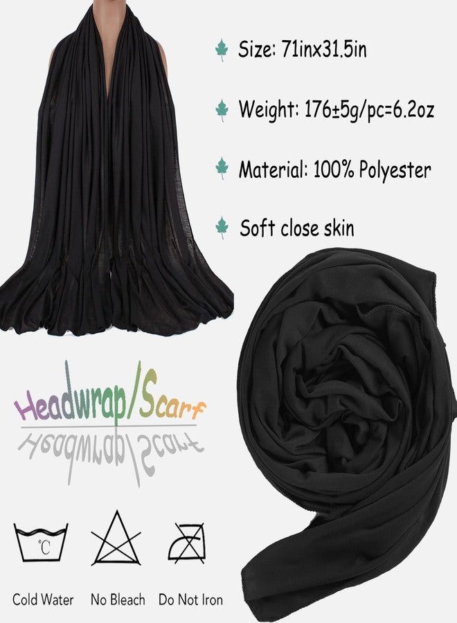 ZRQ 1 Pieces Black Stretch Hijab Extra Long Solid Color African Shawl Hair Scarfs Jersey Turban Fashion Head Scarf Soft Head Wraps for Black Women - Image 2