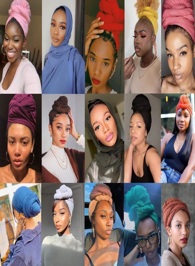 ZRQ 1 Pieces Black Stretch Hijab Extra Long Solid Color African Shawl Hair Scarfs Jersey Turban Fashion Head Scarf Soft Head Wraps for Black Women - Image 5