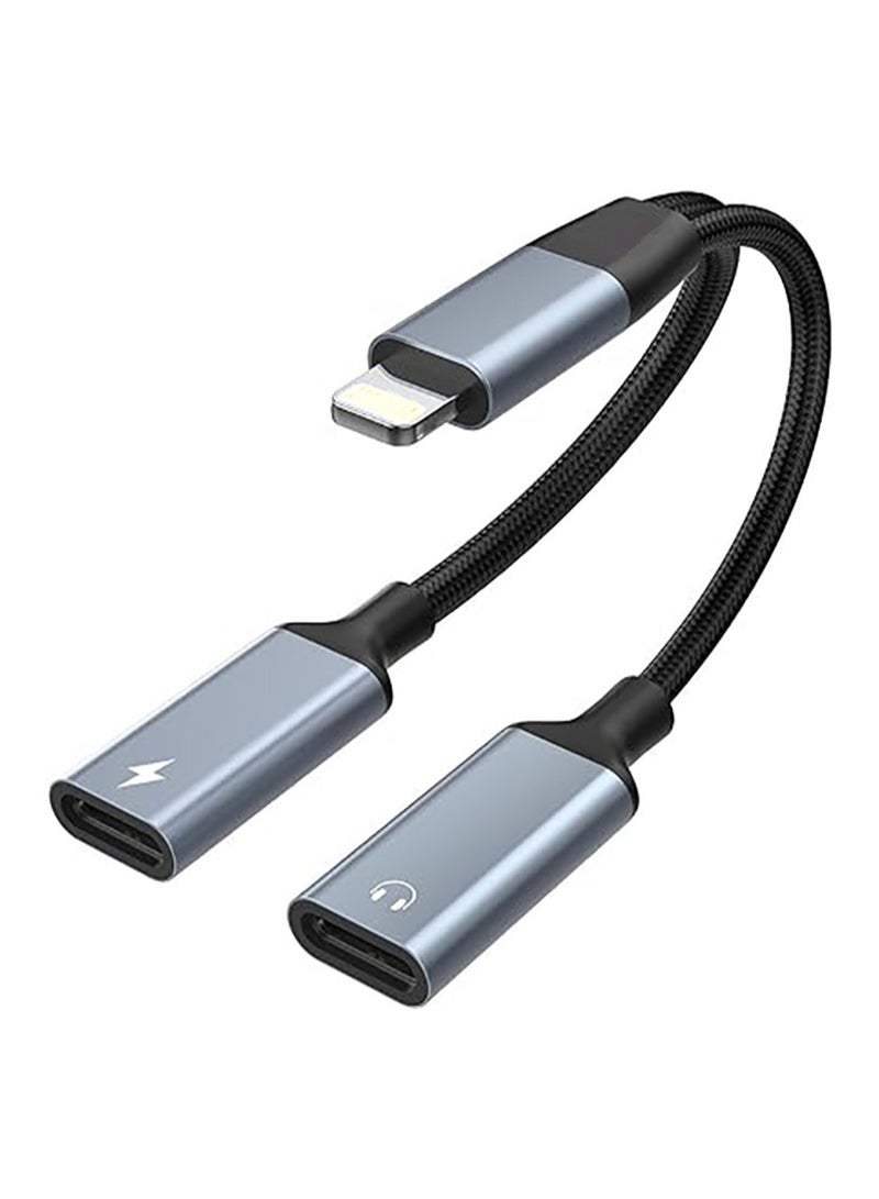 iPhone Charging and Headphone Adapter, iPhone Lightning to 2 Lightning Adapter,Dual Lightning AUX + Charger Adapter Dongle Cable Splitter Audio Charger for iPhone 14Pro  Max/14 Pro/12/11/X/8/pad - Image 1