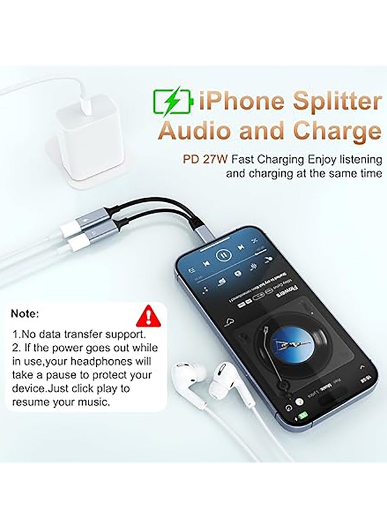 iPhone Charging and Headphone Adapter, iPhone Lightning to 2 Lightning Adapter,Dual Lightning AUX + Charger Adapter Dongle Cable Splitter Audio Charger for iPhone 14Pro  Max/14 Pro/12/11/X/8/pad - Image 4