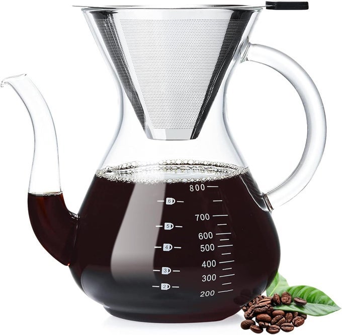 POUR OVER COFFEE MAKER WITH DOUBLE STAINLESS FILTER 34 FL OZ THICKENED HEATRESISTANT BOROSILICATE GLASS POUR OVER COFFEE DRIPPER STOVETOP SAFE