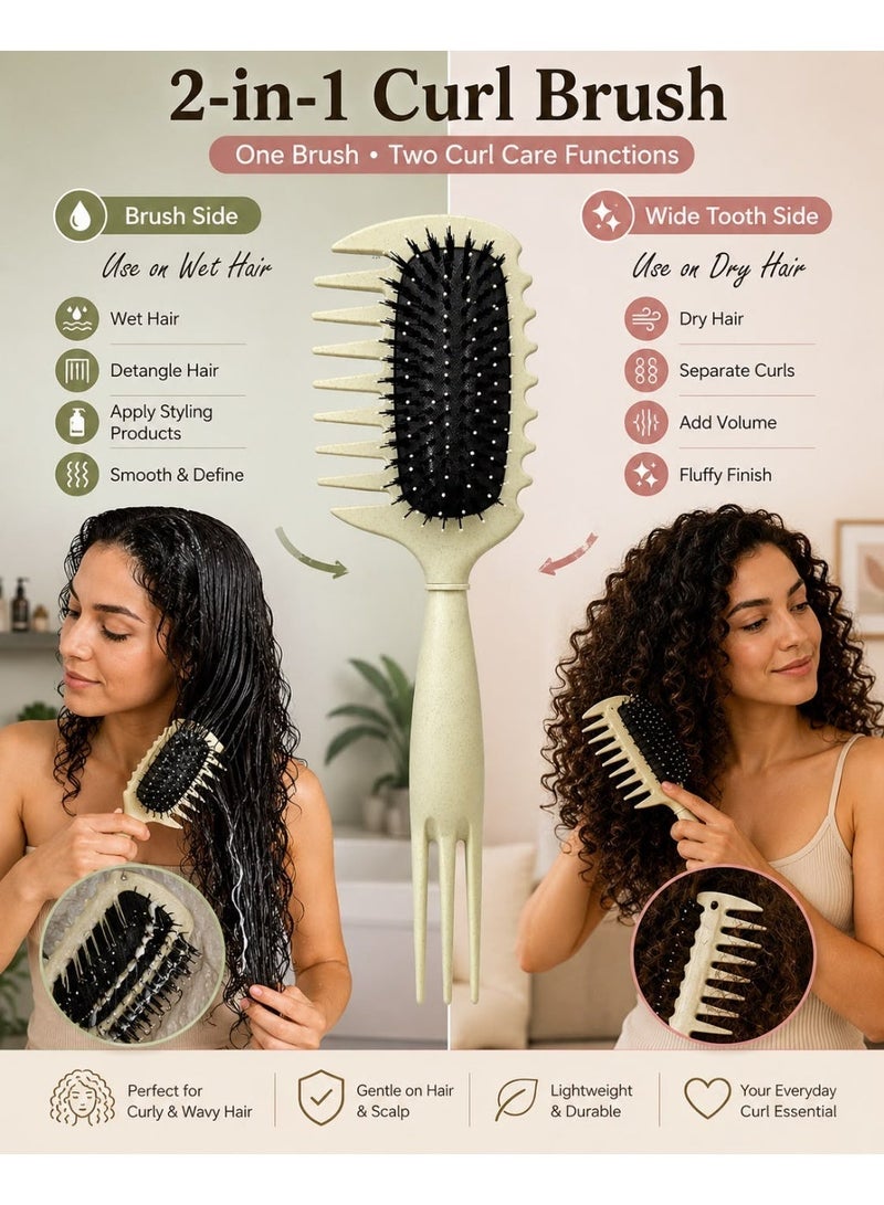2 in 1 Curly Hair Brush for Detangling and Curl Definition with Wide Tooth Comb for Curly and Wavy Hair - Image 1