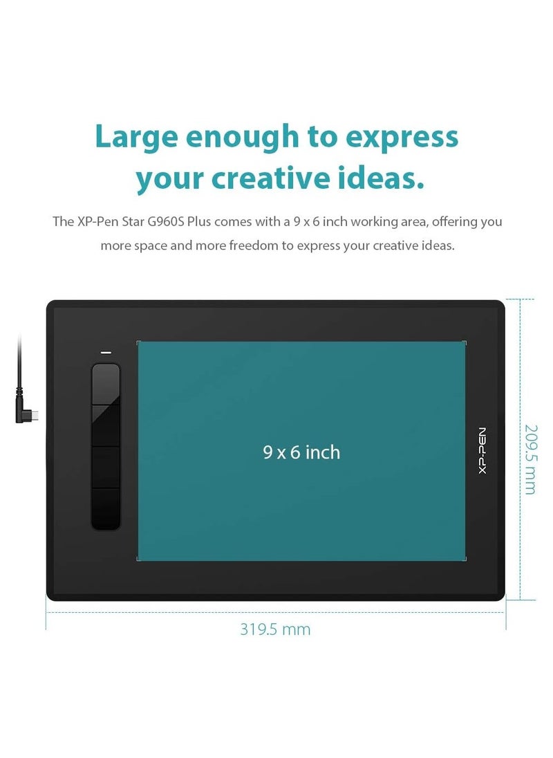 XP-PEN جهاز لوحي للرسومات G960S Plus مقاس 9 × 6 بوصات مع قلم لمس 8192 مستوى وممحاة رقمية وإمالة 60 درجة  - Image 2