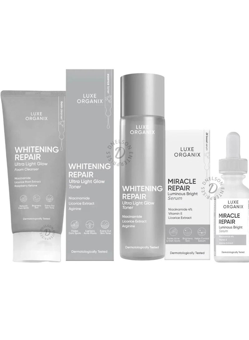 لوكس أورغانيكس مجموعة لوكس أورجانيكس ألترا لايت جلو منظف ومنشط ومصل نياسيناميد ٤٪