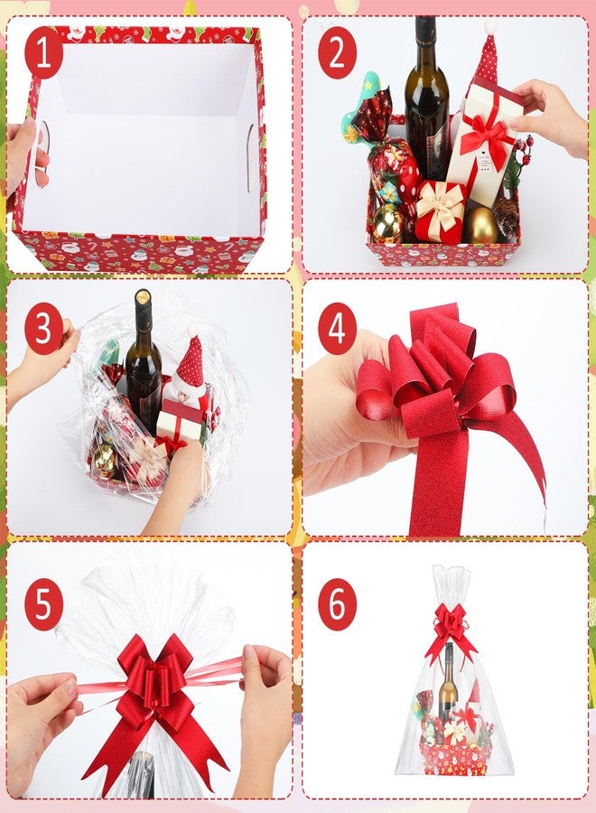 Cholemy 27 Pcs Christmas Baskets for Gifts Empty, Include Gift Baskets Empty with Handles Basket Bags and Red Pull Bows Cardboard Bags Kit for Xmas Birthday Holiday Wedding Party - Image 4