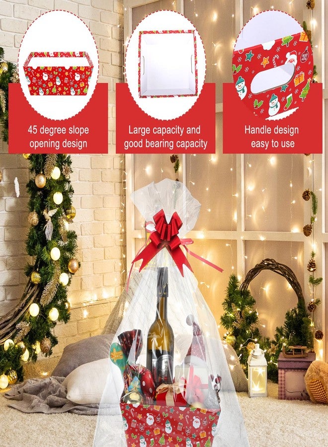 Cholemy 27 Pcs Christmas Baskets for Gifts Empty, Include Gift Baskets Empty with Handles Basket Bags and Red Pull Bows Cardboard Bags Kit for Xmas Birthday Holiday Wedding Party - Image 3