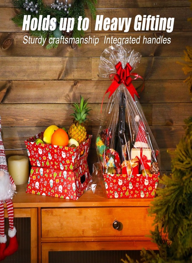 Cholemy 27 Pcs Christmas Baskets for Gifts Empty, Include Gift Baskets Empty with Handles Basket Bags and Red Pull Bows Cardboard Bags Kit for Xmas Birthday Holiday Wedding Party - Image 5