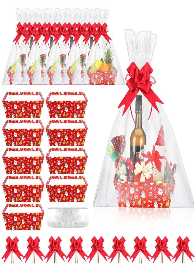 Cholemy 27 Pcs Christmas Baskets for Gifts Empty, Include Gift Baskets Empty with Handles Basket Bags and Red Pull Bows Cardboard Bags Kit for Xmas Birthday Holiday Wedding Party - Image 1