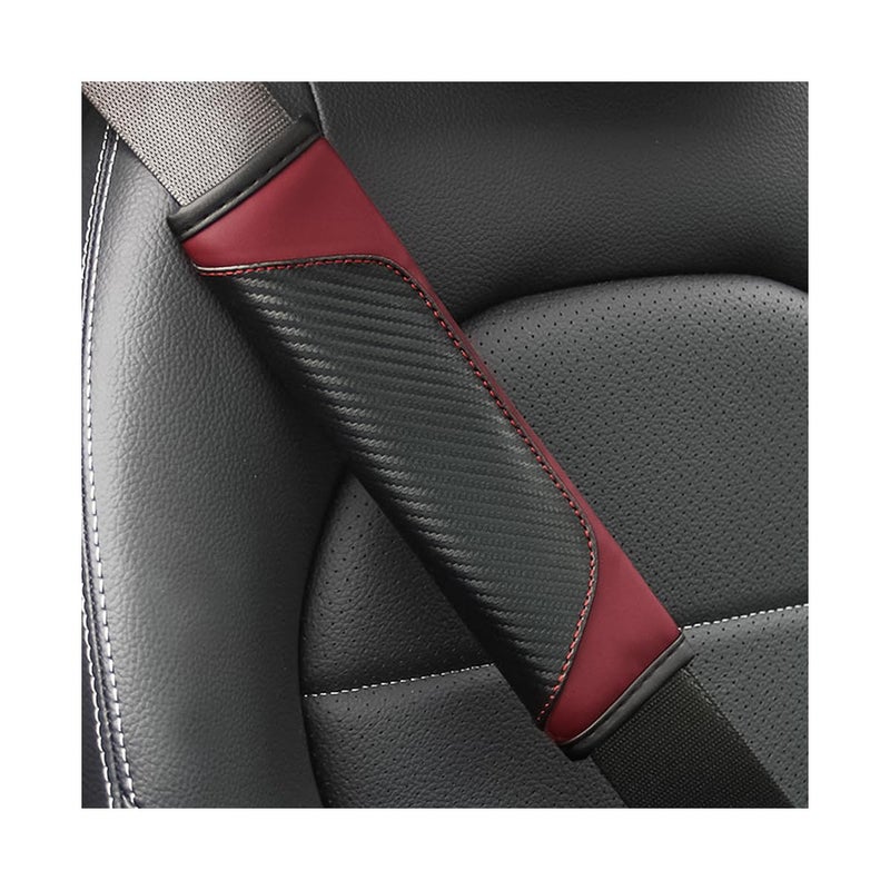 Osilly 2PCS Car Seat Belt Cover Carbon Fiber Seatbelt Shoulder Protection Soft Car Seat Belt Strap Cushion Protect Your Neck and Shoulder Car Accessories Seat Belt Pad for Car Truck Wine Red
