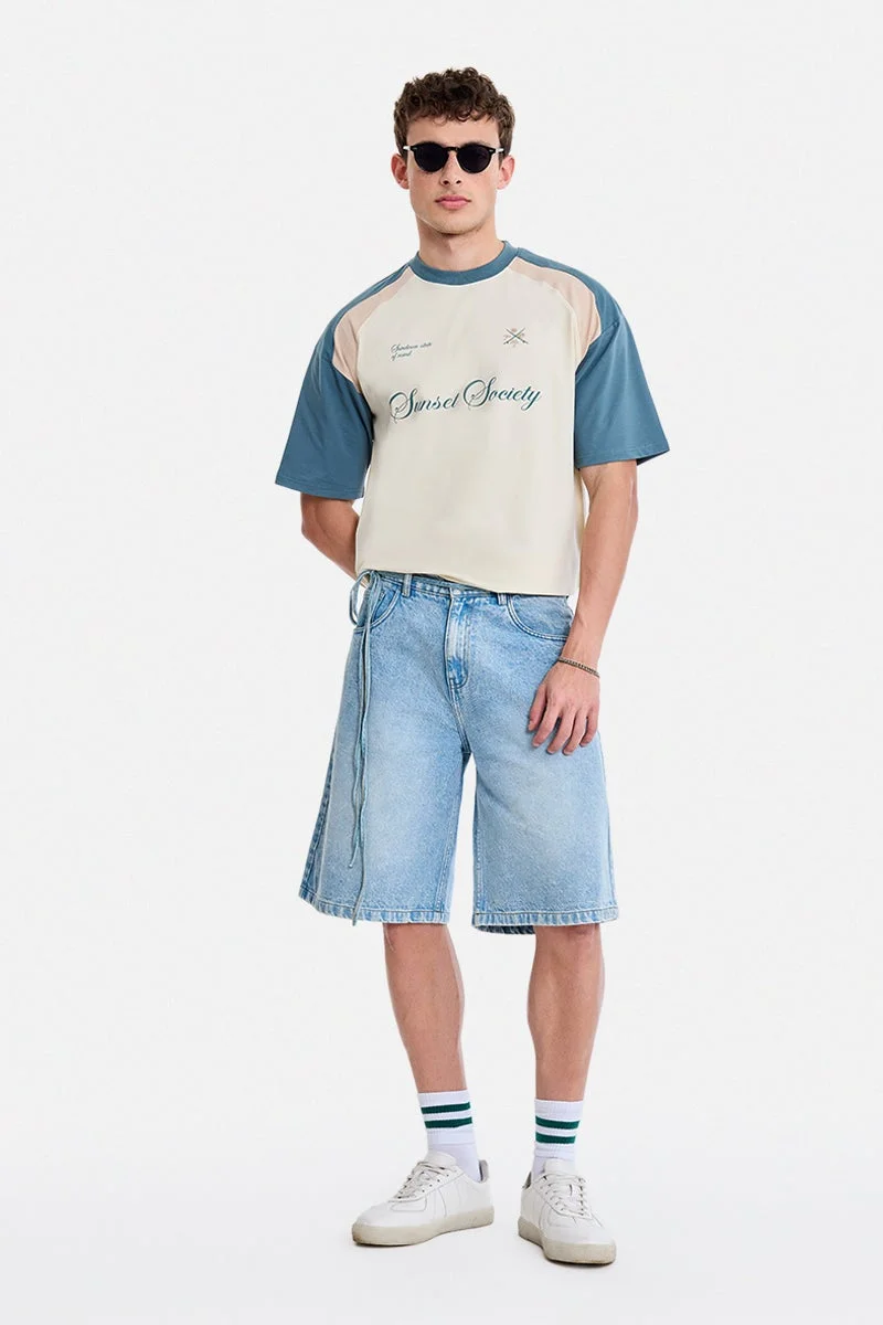 SNITCH Off-White Graphic Half Sleeve Oversized Streetwear T-Shirt