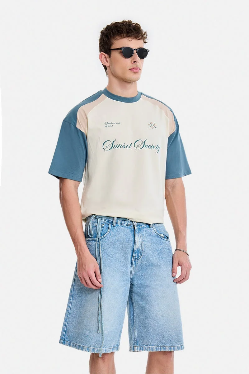 SNITCH Off-White Graphic Half Sleeve Oversized Streetwear T-Shirt