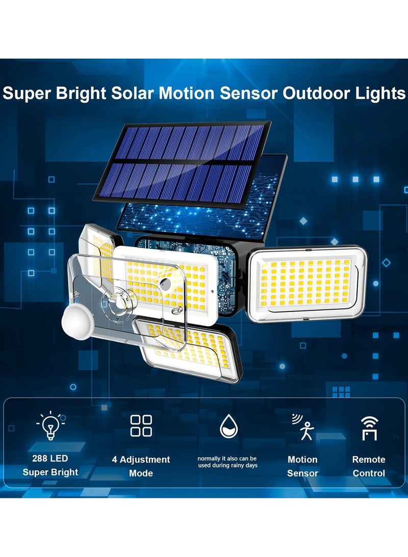 Solar Lights Outdoor, 288 LED 4 Heads Motion Sensor Outdoor Lights, 270° Wide Angle IP65 Waterproof Street Area Lights with 3 Modes, Outdoor Solar Lights for Yard Patio Garden Garage - Image 2