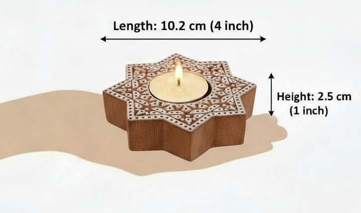 Goyoham | Pack of 2, Premium Wooden Candle Holders with Octagon Star Pattern | Handcrafted in India | Home Decor and Gifting - Image 3