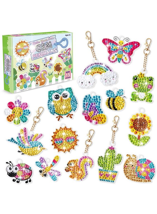 FFNIU Diamond Art for Kids, 15 Pack Diamond Art Painting Keychains, DIY Gem 5D Painting Arts and Crafts for Boys Girls Ages 6-8-12 (Garden Animals) - Image 3